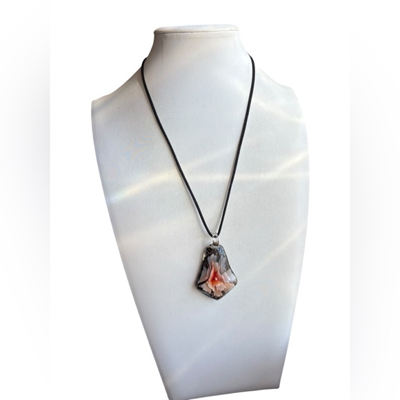 Black and Silver Glass Flower Pendant Necklace - Picture 1 of 3